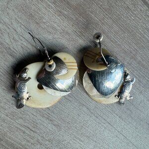 Unique earrings with silver alligator & bead details